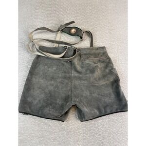 Traditional Lederhosen Leather Shorts Mens 54 Gray Suede Suspenders Bavarian